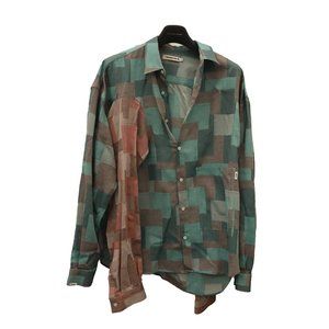 FROMMARK Mosaic Square Pattern Button Down Shirt